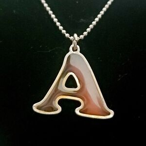 4 For $25 Letter A Pendant Chain Necklace Brownish Green Enamel Silver Tone Base